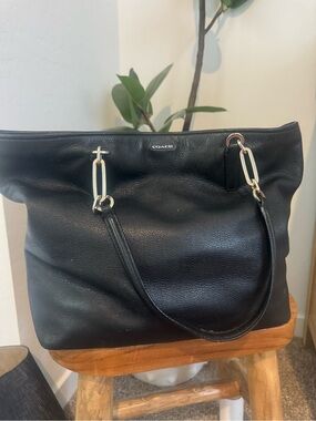 Coach Black Madison Pebbled Leather Tote with Gold Hardware